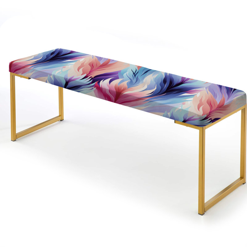 Upholstered Gold Bench, Purple And Pink Boho Ikat Spirit Harmony