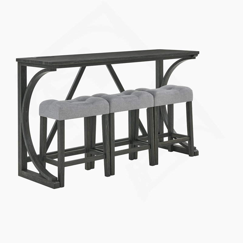 Ensemble de table de salle à manger 4 pièces avec prise de courant et 3 tabourets rembourrés pour le salon, la salle à manger et la cuisine