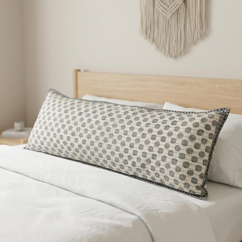 Coussin lombaire en coton tissé à la main Artisan - pois gris - 16 po x 48 po, Housse de coussin seulement - sans coussin
