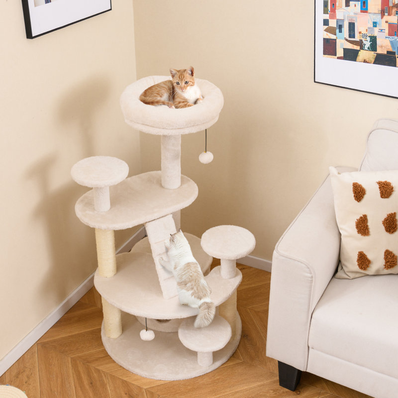 Cat Tree Multilevel Cat Climbing Tower Kitty Activity Center-White