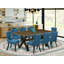 Ensemble de table de salle à manger 9 pièces comprenant une table de salle à manger rectangulaire avec pieds en X et 8 chaises Parson rembourrées en tissu bleu, finition noire-612099317