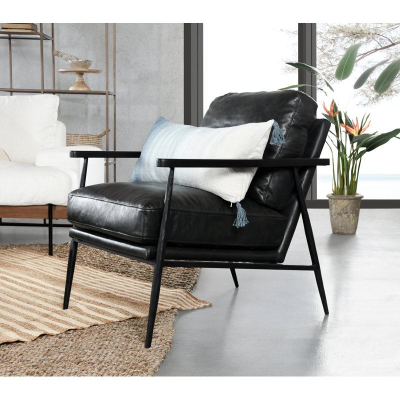 Arnold Leather Club Chair, Black/Black