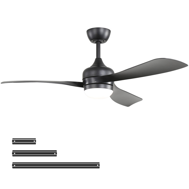 Ventilateur de plafond noir 52 pouces avec 3 pales en ABS, Noir, Noir