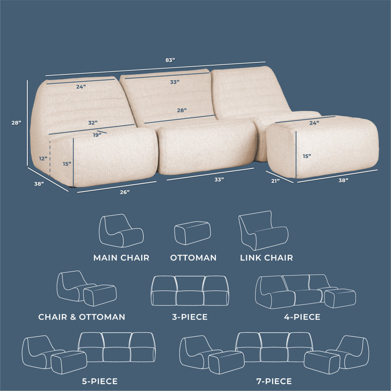 Big Joe Solvana Outdoor Patio Furniture Set, Performance Linen Weather-Resistant Fabric, 4 Piece Sectional, Sunlit Cream