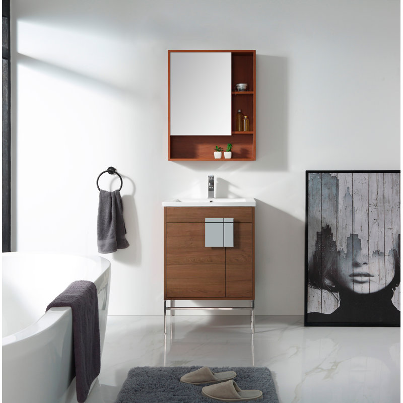 Ensemble de meuble-lavabo simple 24 po Maisie, Chrome poli, Noyer épicé