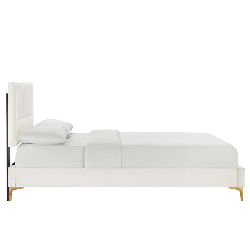 Lit plateforme en velours Yasmine Channel, Blanc, Grand
