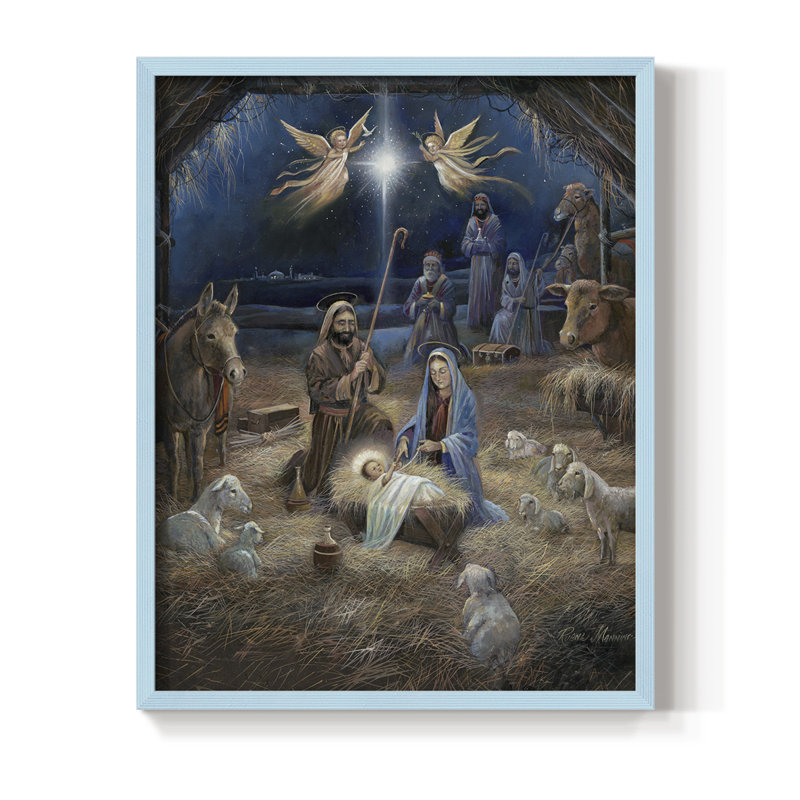 «Silent Night», reproduction encadrée - bois massif, Bleu, H 10 po x l 8 po