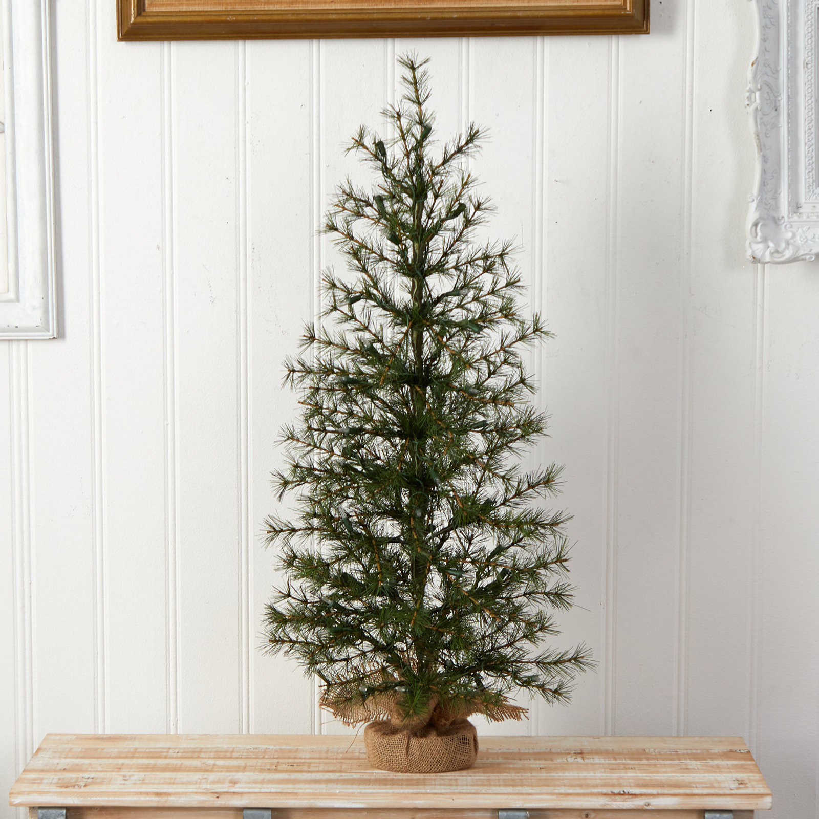 Pre-Lit Burlap Base Tabletop Christmas Tree