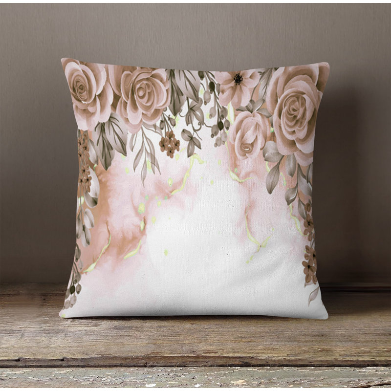 Throw Pillow With Insert, White/Pink Floral 1, 16"H x 16"W