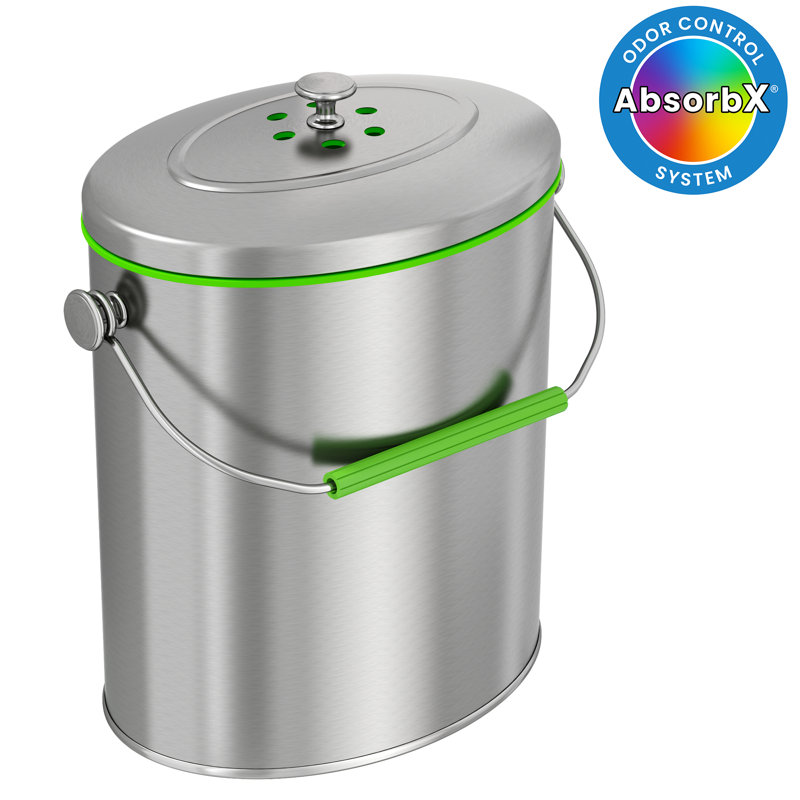 Titanium Stainless Steel 1.6 Gallon Kitchen Compost Bin with AbsorbX Odor Filter