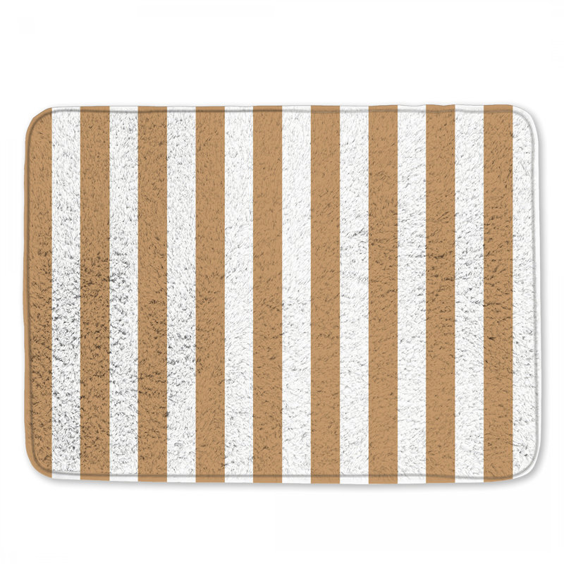 Beige Vertical Stripes Bath Mat, 24in W x 17in L