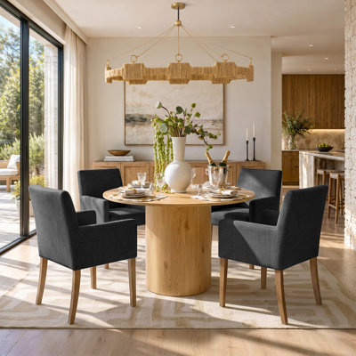 Ensemble de table de salle à manger pour 4 personnes avec table ronde et 4 fauteuils rembourrés en bois massif