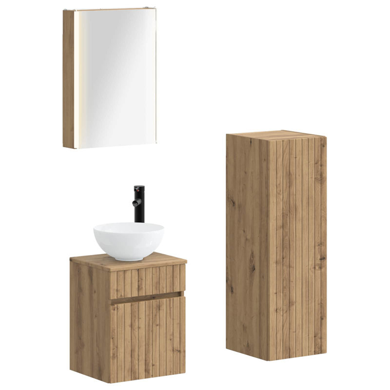 Vanity & Mirror Set, Light Medium Wood