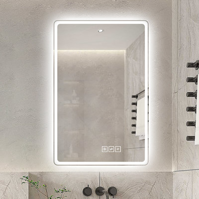 Miroir de salle de bain avec lumières à DEL avant et rétro-éclairé, anti-buée, pour miroirs de salle de bain à fixation murale, 3 couleurs et 5 niveaux de luminosité, horizontal / vertical