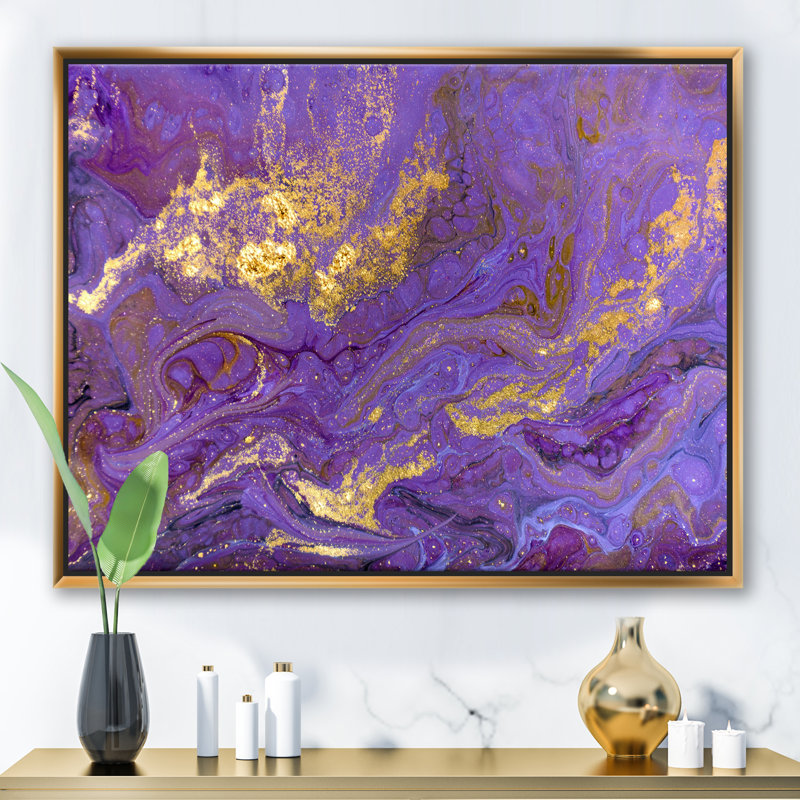 Marbré texture ondulée I - reproduction d'art sur toile, H 24 po x l 32 po x P 1 po, Toile encadrée d'or