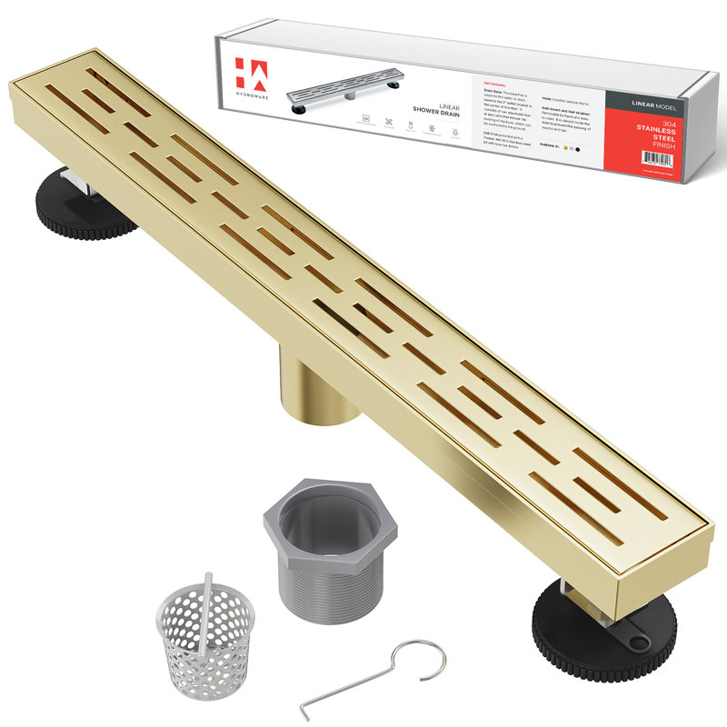 Drain de douche à grille linéaire 24 "avec crépine et crochet de levage - Drain en acier inoxydable moderne pour douches de salle de bain