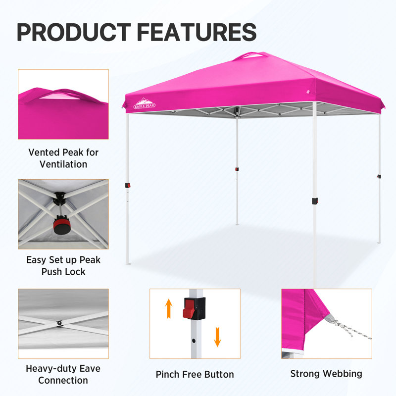 8x8 Pink and White Steel Pop-Up Canopy Tent