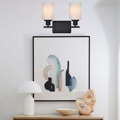 Applique murale 2 lumières noir mat avec abat-jour en verre blanc laiteux, lampe murale Classic Home
