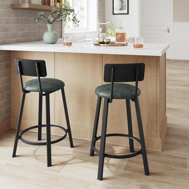 Rustic Brown 24.4" Counter Height Wood and Metal Bar Stools