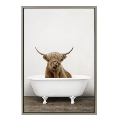 Highland Cow in Tub Colour by Amy Peterson Framed Canvas Wall Art Print