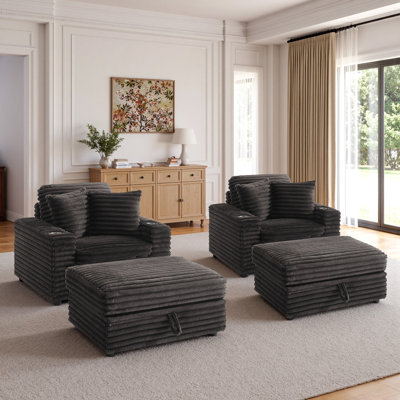 Upholstered Armchair with Footstool