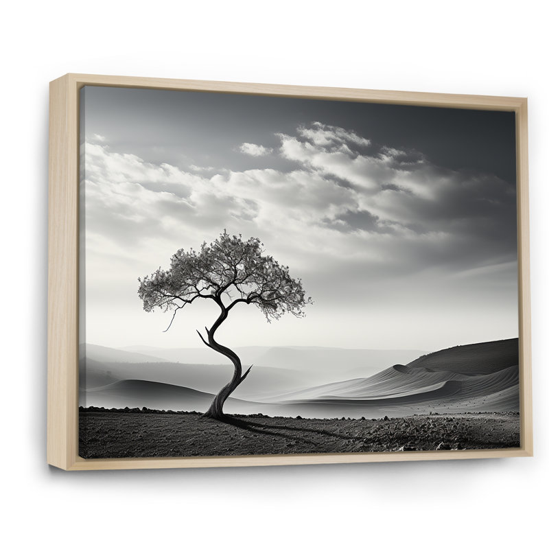 " Desert Solitude Tree Vision ", 24" H x 32" W x 1" D, Natural Floater Framed