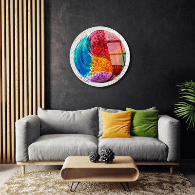 Superbe peinture décorative en verre trempé de 23,6 po de diamètre | 100% verre trempé incassable, épaisseur de 0,16 po | Impression UV haute résolution aux couleurs vives, facile à nettoyer | Art mural parfait pour la maison et le bureau