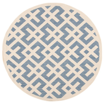 Tapis intérieur / extérieur bleu / blanc à motif géométrique Arneshia