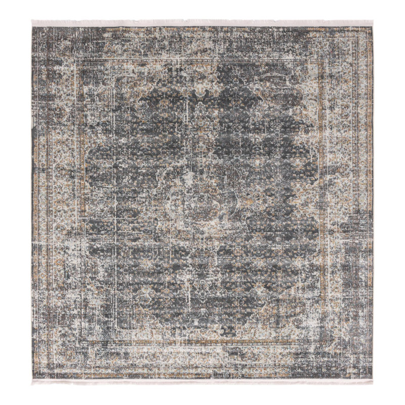 Tapis oriental gris fumée Folmar, Carré 8 pi