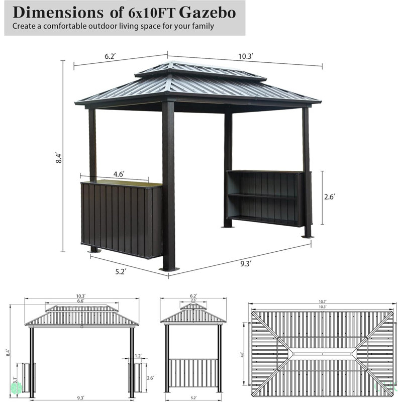 Hardtop Grill Gazebo, Outdoor BBQ Gazebo With Double Galvanized Steel Roof, Patio Grill Canopy With 2 Cabinets And Ceiling Hooks For Backyard, Lawn, Garden