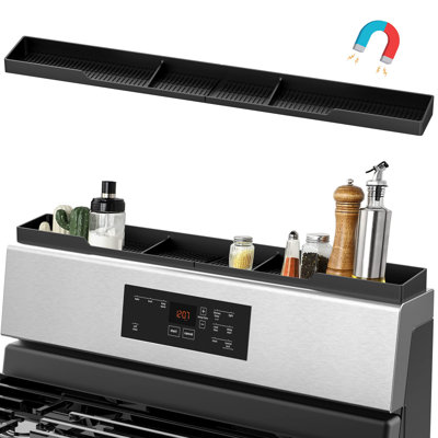 Stove Top Shelf, Silicone Material Magnetic Shelf For The Stove, 3 Functional Partitions Kitchen Spice Rack Organizer