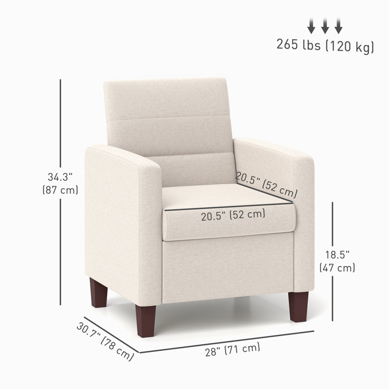 Fauteuil moderne en tissu avec coussins antidérapants, 100 % polyester blanc
