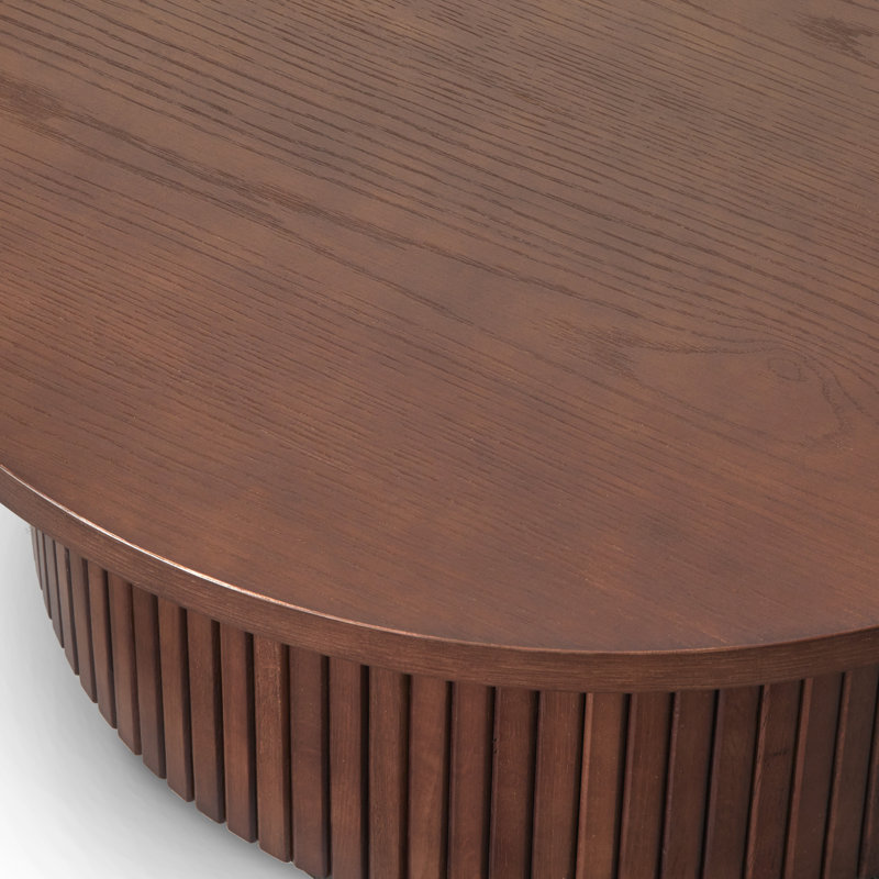 Nechama Fluted Low Profile Coffee Table, Walnut, 13" H x 31.5” W x 31.5” D