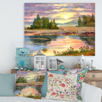 Coucher de soleil sur le lac I - peinture sur toile