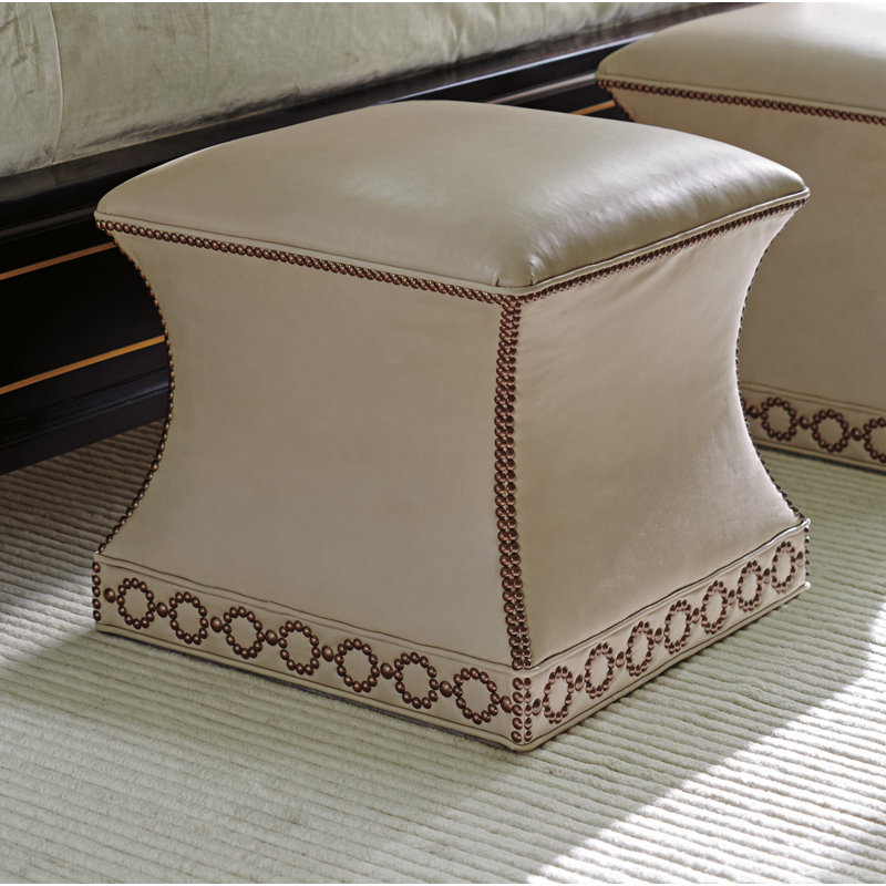 Carlyle Merino Leather Ottoman, Beige 
