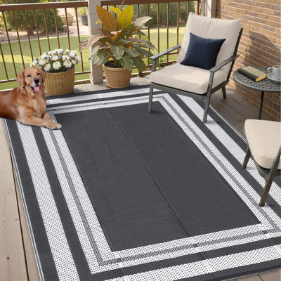 Outdoor Furniture Outdoor Rug 9x18ft Waterproof Reversible - Lightweight, Washable Plastic Straw Carpet - Modern Grey- For RV, Backyard, Deck, Porch, Camping, Picnic, Beach
