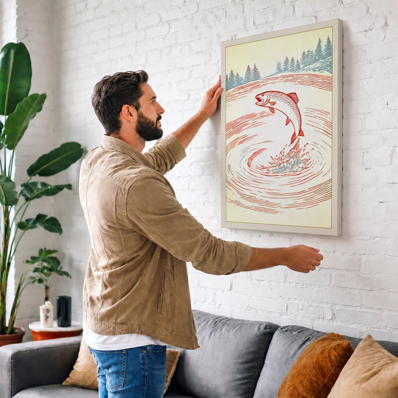 Leaping Fish Japandi - Print, 24x16 - 61.0 x 40.6 cm, Taupe Border