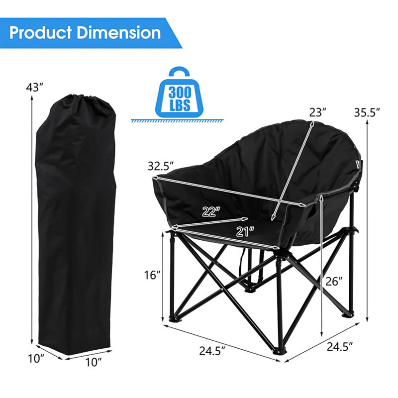 Black Folding Camping Moon Chair with Carrying Bag
