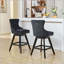 Tabouret de bar pivotant en velours - Pieds en bois avec capitonnage et garniture cloutée-1369082878