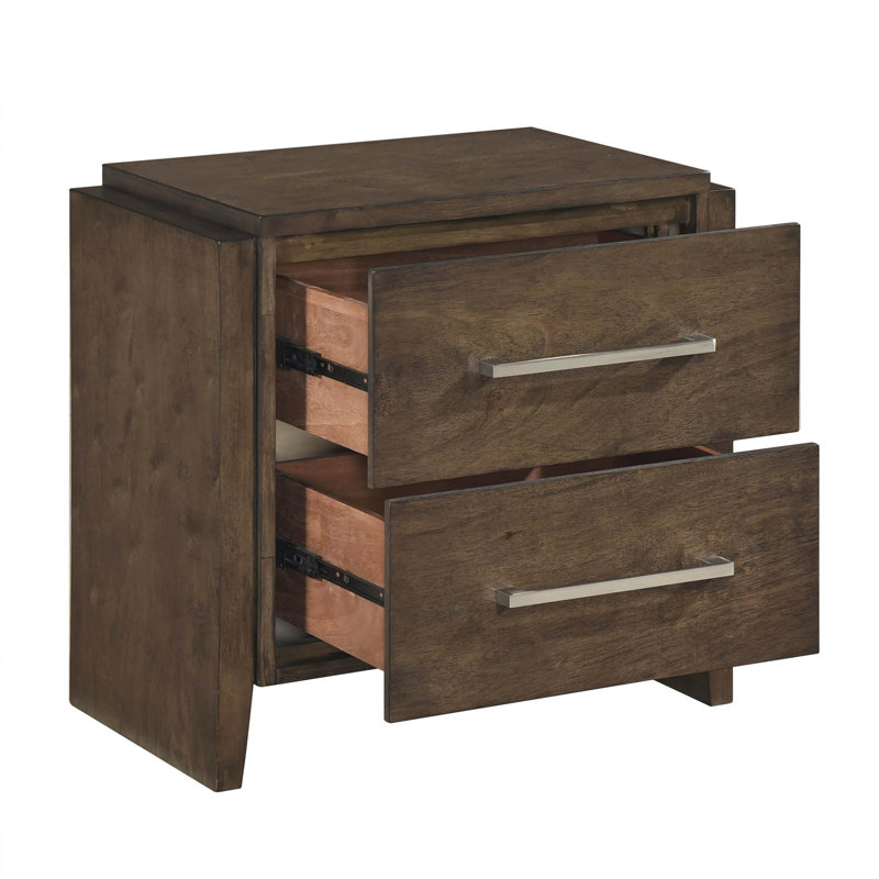 Transitional Two Drawers Nightstand 1pc Solid Rubberwood