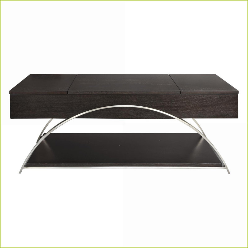 Bois espresso & amp; Table basse chromée à plateau relevable pour le salon, rangement peu encombrant