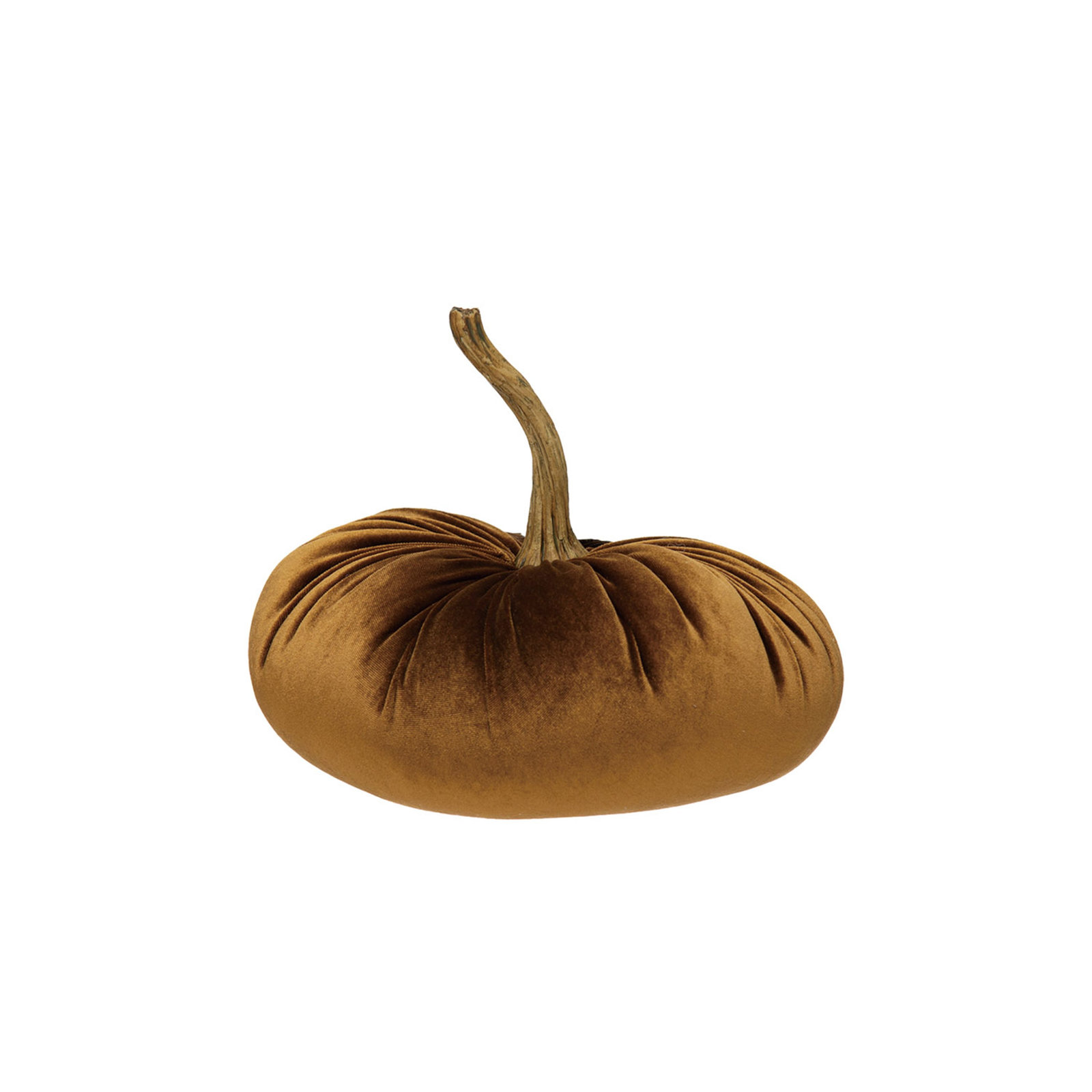 Decorative Velvet Pumpkin With Resin Stem, Coffee
