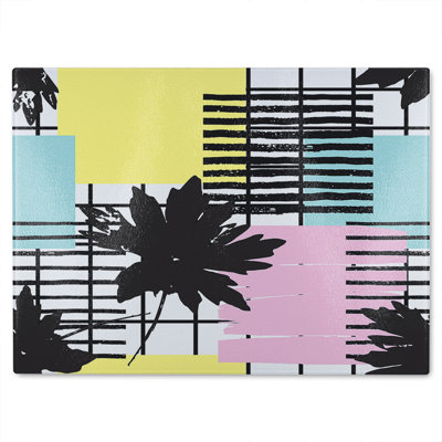 Geometric Shape & Leaf Print Glass Chopping Board