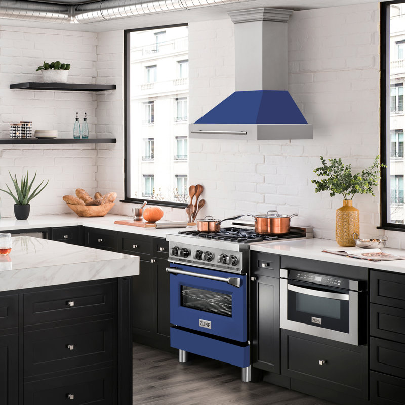 30" 400 CFM Ducted Wall Mount Range Hood with Nightlight, Blue Matte