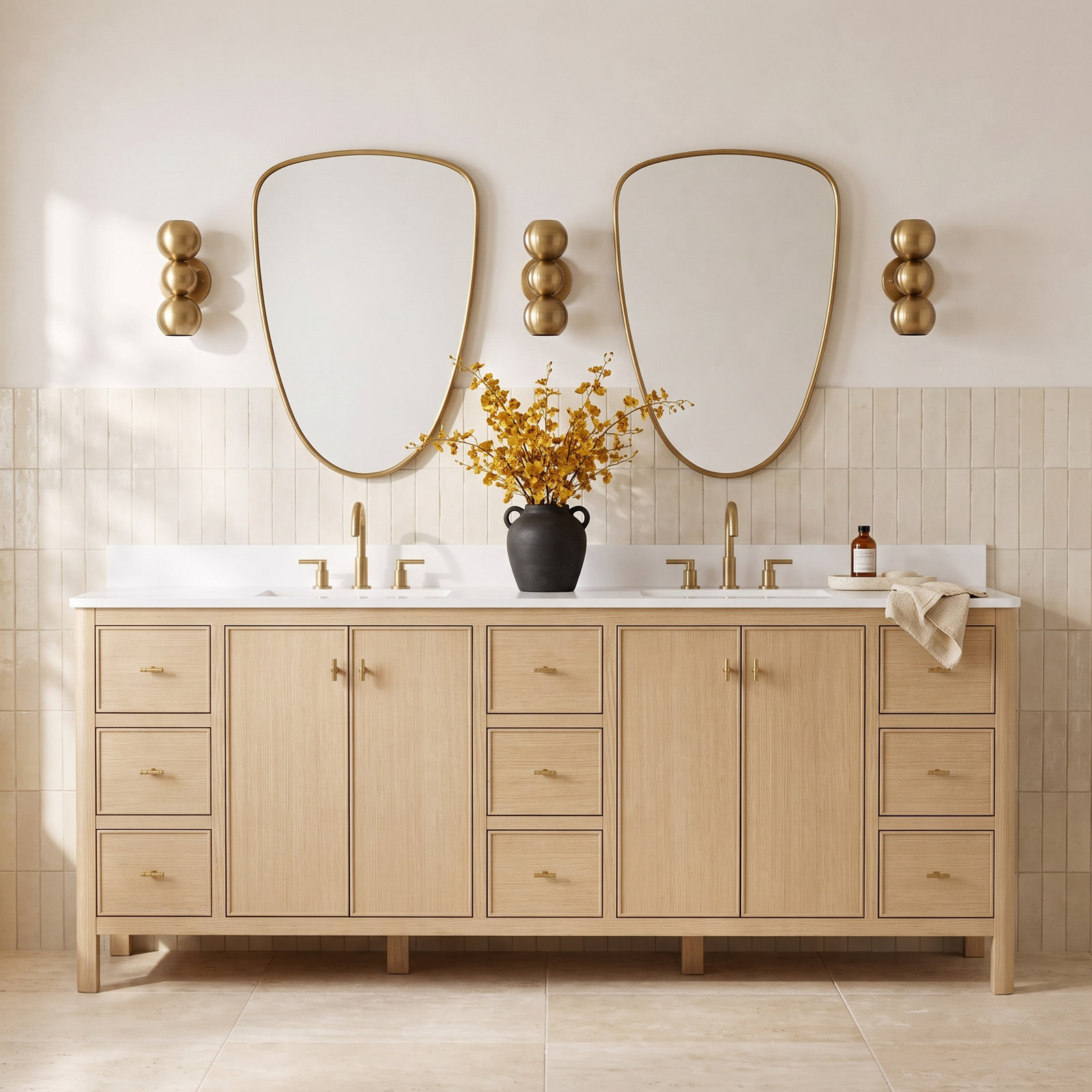 Kingsley 84" Oak Double Bathroom Vanity