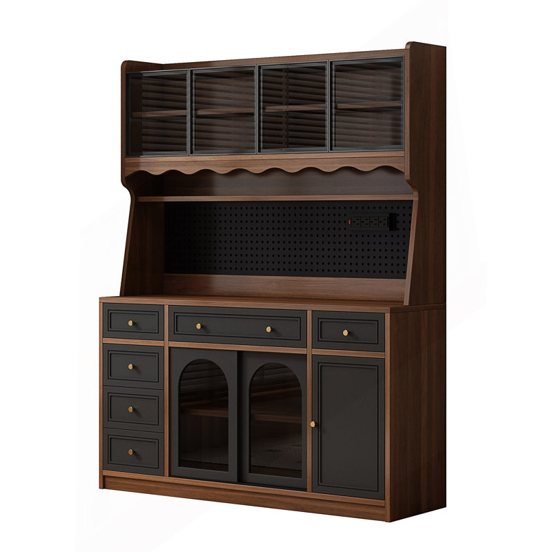 Freestanding Buffet Storage Cabinet With Hutch, Large Coffee Bar With 6 Drawers
