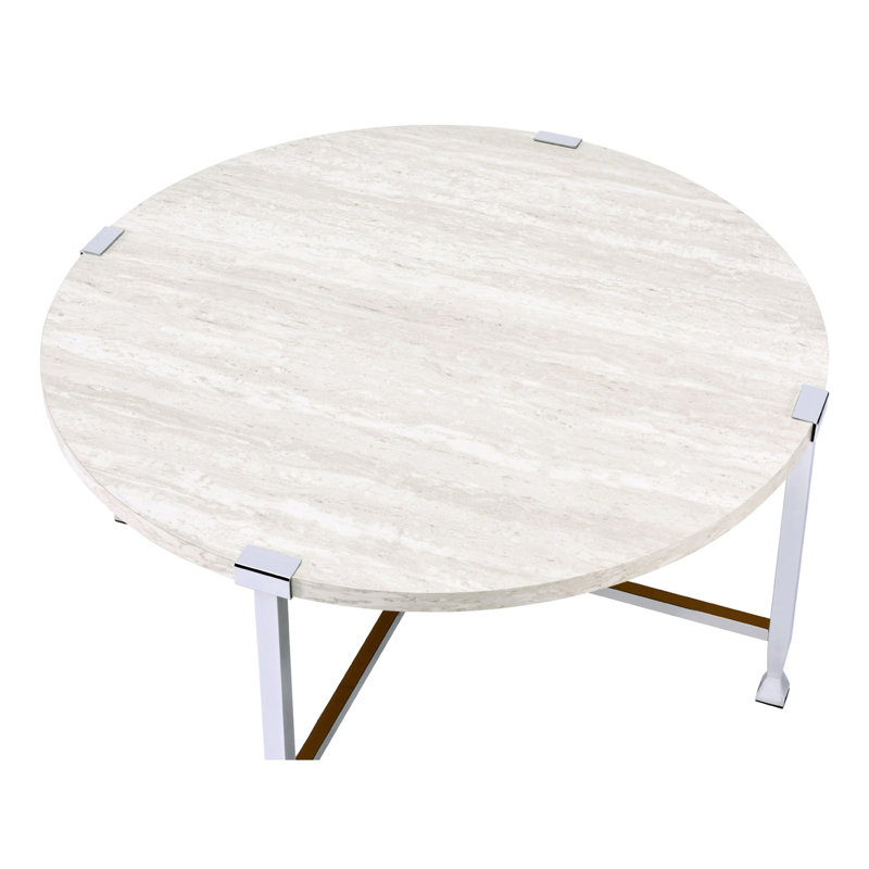 Table basse ronde avec placage en papier de chêne blanc + pieds en métal et en Pb, 36 po de largeur, 18 po de hauteur, pour un soutien moderne des pieds, dimensions, hauteur, rassemblements décontractés
