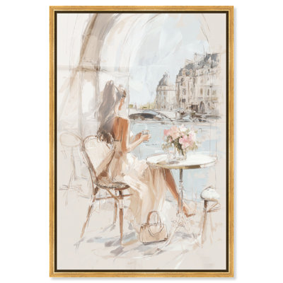 «Riverside Cafe», reproduction encadrée d'acrylique rose encadrée par Art Remedy, cadre doré, 30 x 45