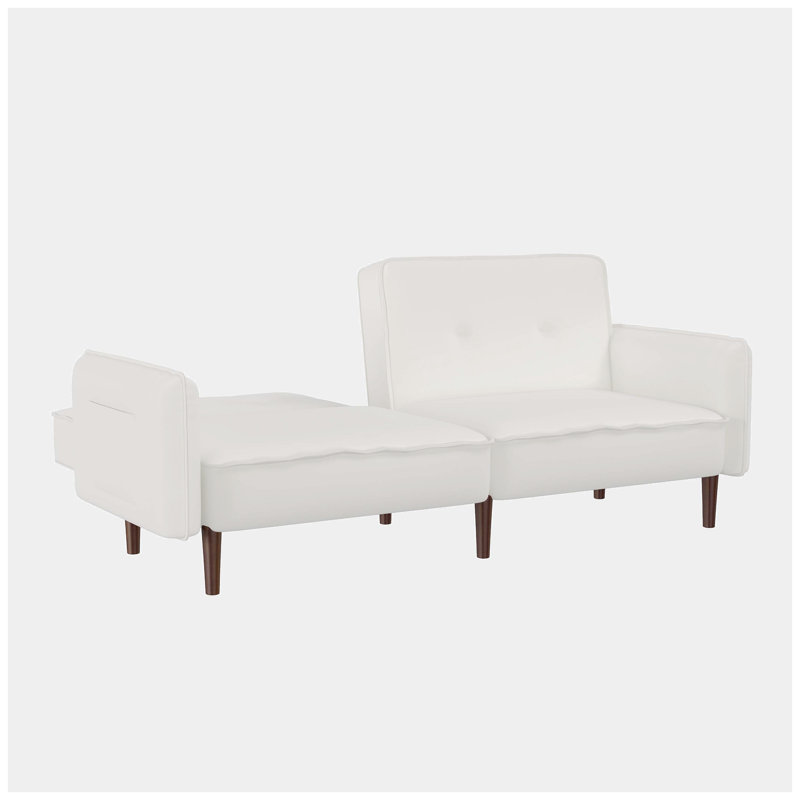 Canapé-lit à accoudoirs encastrés 75 po Gismondine, 100 % polyester blanc