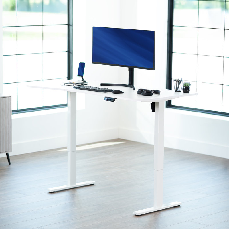 VIVO Single Motor Electric Desk with Push Button Memory Controller, White/White, 29'' H x 63.1'' W x 31.5'' D